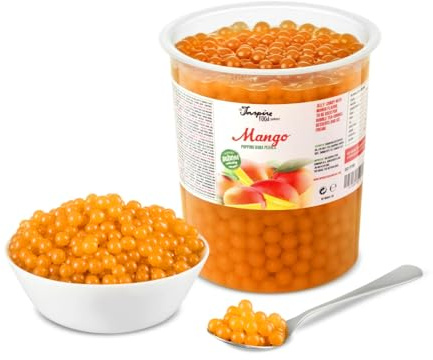 Popping Boba for Bubble Tea - Fruit Pearls, Bursting Bubbles - 1 kg - Mango - NO Artificial Colors - Lower sugar, Real Fruit juice - 100% Vegan & Glutenfree
