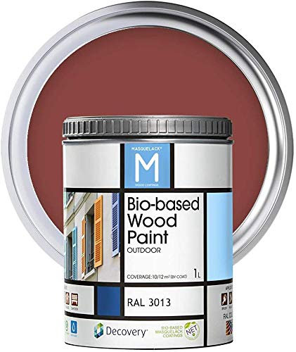 Pintura para Madera Exterior - Color Rojo - RAL 3013 - Formato de 1 Litro - Protege del Agua, la Humedad y los Rayos UV - Pintura Ecológica de Alta Cobertura y Acabado Semimate - Secado Rápido