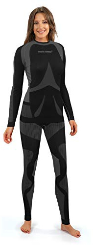 sesto senso Damen Funktionsunterwäsche Set Langarm Shirt Lange Unterhose Sportunterwäsche