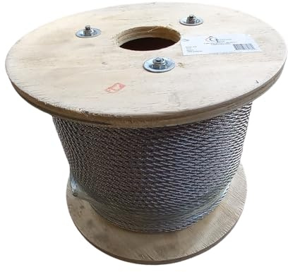 Cable de acero inoxidable A4-316 (especial para exterior) 7 hilos de alambre, todos los diámetros y longitudes a elegir, bricolaje, barandilla, jardín, terraza (rollo de 100 metros, Ø 4 mm)