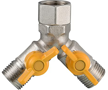 Tecmolog 3 Wege Umschaltventil 1/2 Zoll Messing Y-Verteilerstück mit Absperrhähnen für Duschkopf und Duscharm, DSF009A