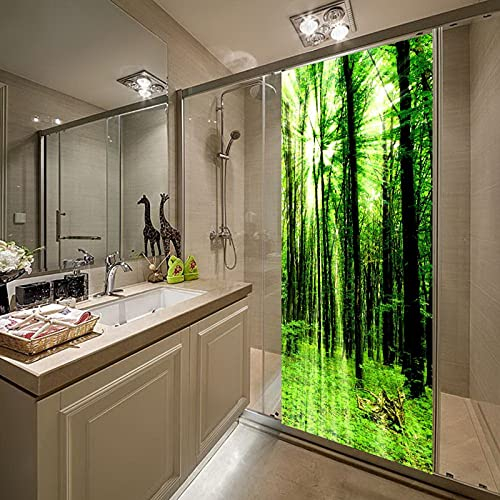 A.Monamour Türtapete Selbstklebend Türfolie Türposter 3D Sonnen Durch Wald Grüne Bäume Natur Landschaft Vinyl Folie Türdeko Tapete Wandbild Türaufkleber Türtattoo 90 x 200 cm