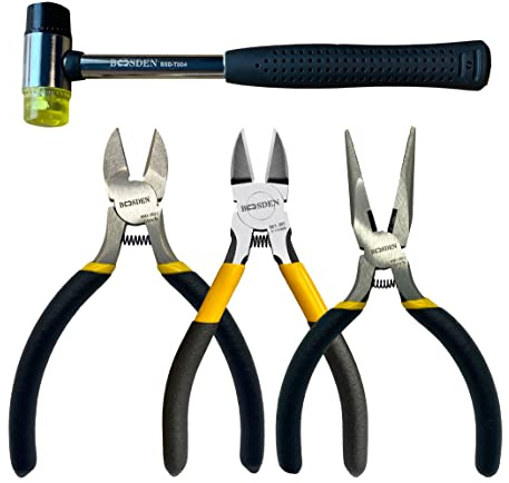 BOOSDEN 4-Piece Pliers Set Including 25mm Rubber Hammer, 5 Wire Cutters, 5 Needle Nose Pliers, 5 Diagonal Cutters for Basic Repair, DIY Projects and Home Maintenance