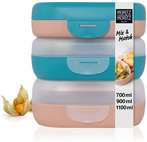 Moritz & Moritz 3x To Go lunch box bento con scomparti - Mix & Match porta merenda bambini scuola - bento boxes colorato - contenitori merenda bambini