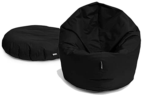 BuBiBag 2in1 Sitzsack Sitzkissen mit Füllung |Small Ø: 85 cm, Schwarz | Indoor & Outdoor Beanbag | Geeignet für Kinder Innen- & Außenbereich Kinderzimmer | Wasser- & Schmutzabweisend Wetterfest