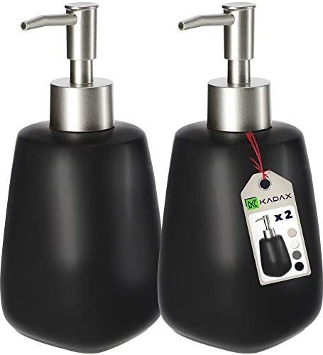 KADAX Dispenser di Sapone Liquido 400 ml, Dosasapone in Ceramica, Portasapone per Detersivo Piatti, Accessori per Bagno e Cucina (Set di 2, Nero)