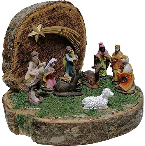 Grotta su Tronco con pastori luci e natività Completa di Natale Sacra Famiglia presepe casa addobbi Capanna Decorazioni Albero