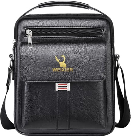 A-QMZL Umhängetasche Herren Schultertasche Herrentasche Klein Vintage PU Leder Crossbody Herren Tasche Umhängen Handtasche Männer für Arbeit, Schule, Alltag (schwarz 1)
