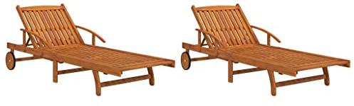 Hommdiy Sonnenliege 2X Holz Gartenliege Liegestuhl Rollliege Poolliege verstellbar