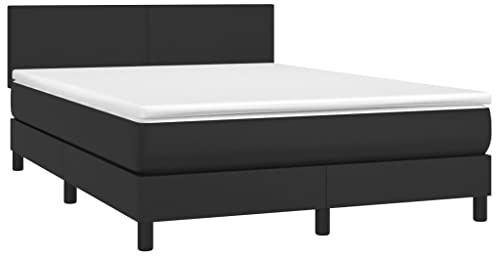 vidaXL Boxspringbett mit Matratze LED Kunstlederbett Doppelbett Polsterbett Bett Bettgestell Bettrahmen Lattenrost Schlafzimmerbett Hotelbett Schwarz 140x200cm