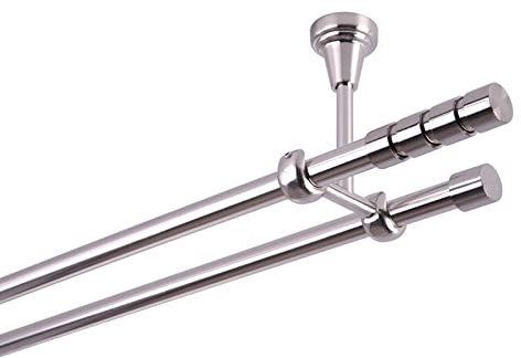 MDEKOR Barra de cortina de 2 vías, Soporte para Cortinas, 280 cm, montaje en techo de doble cañón, aspecto de acero inoxidable cepillado