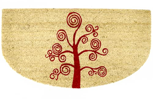 Casa Service SOAVE Zerbino 40x75cm Mezzaluna in Cocco Naturale e Gomma PVC Rettangolare per ingresso con Albero della vita (C - Red)