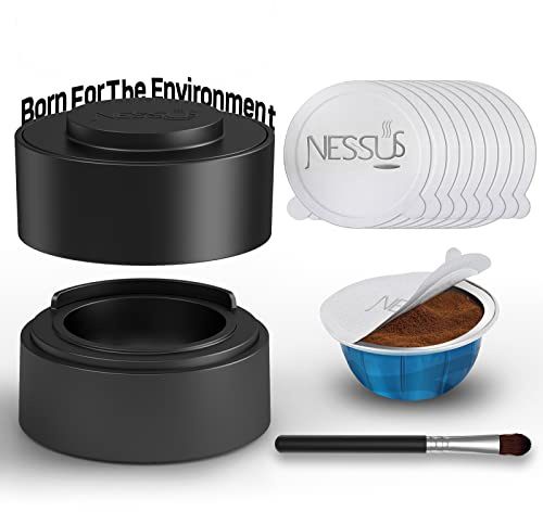 Nessus Vertuo Reusable Pods Kit, 50 Pcs [ALSeal EZ FIT] Aluminum Foil Seals for Nespresso Capsules Vertuoline, Holder and Brush, Fits for Refillable Vertuo Pods(Pods Not Included)