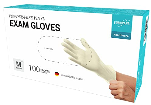 EUROPAPA® 100x Vinylhandschuhe Einweghandschuhe Untersuchungshandschuhe Einmalhandschuhe latexfrei puderfrei Vinyl Handschuhe in Gr. S, M, L & XL verfügbar (Gelb Premium, M)