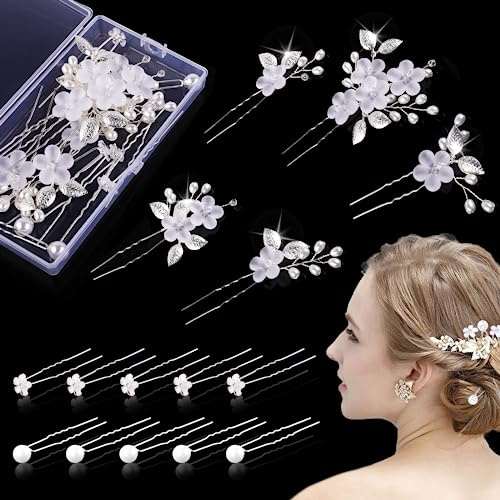 15 Pièces Épingle à Cheveux de Marriage Set, Argenté Bijoux Cheveux Mariage, Épingles à Cheveux avec Perles et Fleur, Cheveux Mariage en Strass Perle, pour Mariée et Demoiselle D'honneur(3 Styles)