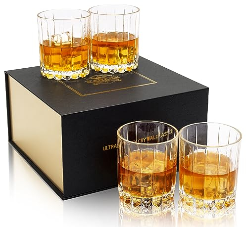 KANARS Bicchieri da whisky in cristallo, set di 4 bicchieri in elegante confezione regalo, 283,5 g, bicchiere Lowball vecchio stile per Bourbon, whisky scotch, cocktail, cognac, liquori