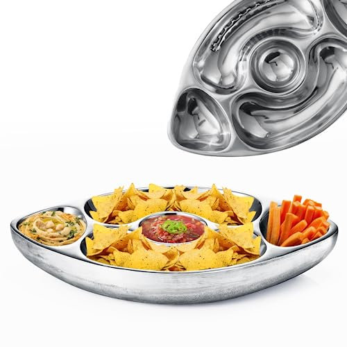 Superbowl Servierschale mit Fußball-Heckklappe, silberfarbenes Messing, Snack-, Süßigkeiten- und Salatschüssel, Chip n Dip, amerikanische Sportarten, dekorative Servierplatte für Nüsse, Salsas,