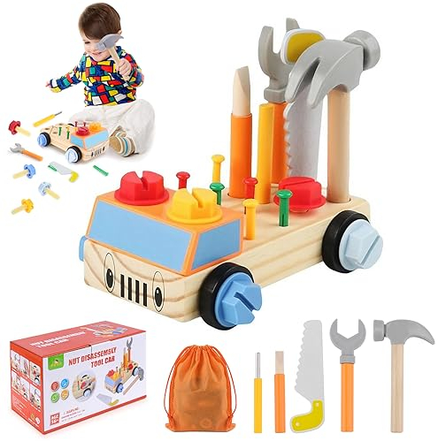 Yotako Montessori Holz Schraubbrett, Holzspielzeug Schraubendreher Spielzeug, Werkzeug Montessori Spielzeug, Motorikspielzeug Holzschrauben Lernspielzeug for Adults Men Women