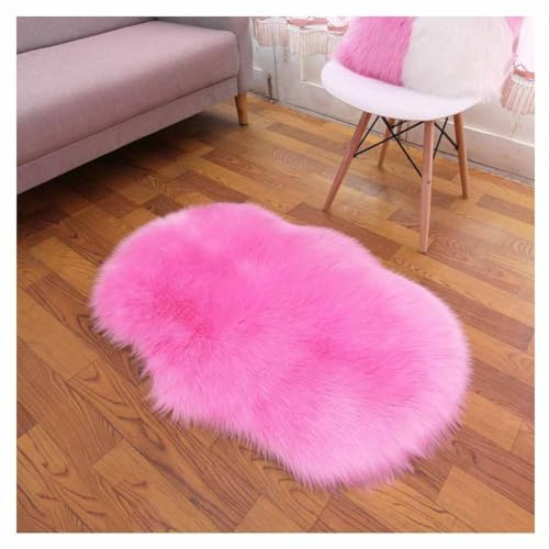 SHTGOI Kunstfell Teppich Plüsch Lammfellimitat Teppich Faux Fell Bettvorleger mit Anti-Rutsch Hirschleder-Samt Wollteppich Flauschige Sofa Matte für Wohnzimmer,Schlafzimmer 60 * 100cm Rosa