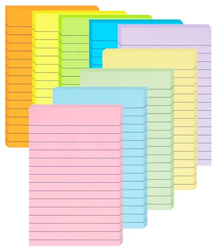 (9 Pack) Lined Sticky Notes 100mm x 150mm, 9 Pastel Ruled Post Stickies Colorful, Super Sticking Power Memo Post Stickies Large Sticky Notes for Office, Home, School, Meeting, 35 Sheets/pad