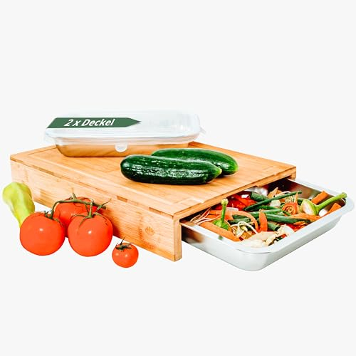 Tagliere in legno di alta qualità, con vassoi di raccolta e coperchi, pratici accessori da cucina e gadget da cucina, tagliere in legno da cucina, tagliere in legno