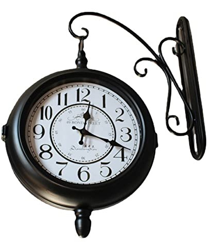 Retro Bahnhofsuhr Vintage doppelseitige Wanduhr, wandmontierte Retro-Zentralstationuhr, doppelseitige Wanduhr Antique Wanduhr, for Garten Terrasse Pool Lanai Zaun Home Wohnzimmer Kunst dekorativ