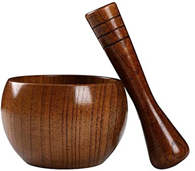 ISCBAFYX Zerstoßener Knoblauchglas-Mörser, altmodische Holzmühle, rund, glatt, handpoliert, Stößel-Set zum Mahlen von Kräutern, Gewürzen, Körnern, Pfeffer