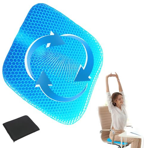 WDKXCN Gel Seat Cushion for Long Sitting, Honeycomb Cushion, Soft Sitter Cushino with Non-Slip Covers, Gel Cushi-on for Sitting Car Office Home Wheelchair, Relieving Back Coccyx Pain Pressure, Blue