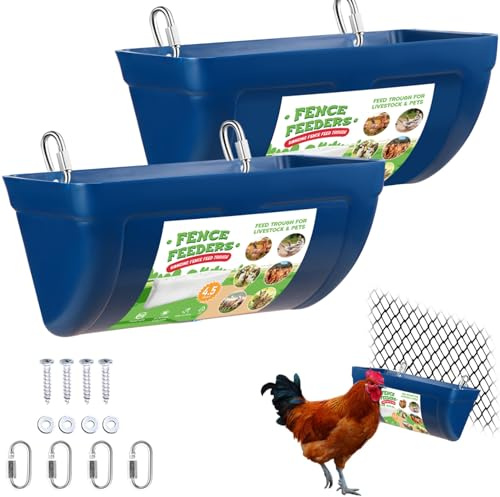 Comedero para aves de corral, comedero para cabras, vallas, comederos colgantes, bebederos con clips para pollo para pollos y animales de granja, 2 unidades