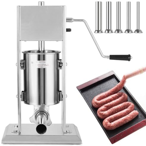 CASEGO 3L/5L Wurstfüller, robuster Edelstahl-Fleischfüller, vertikaler Dual-Speed-Wurstfüller, mit 5 Edelstahlwürsten (5l)