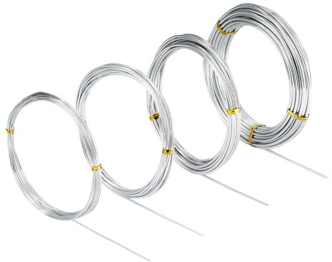 4 Pcs Aluminum Craft Wires, 3mm*10m, 2mm*5m, 1.5mm*5m, 1mm*5m, Bendable Craft Wire for Sculpting Armature DIY Jewelry Making (Silver)