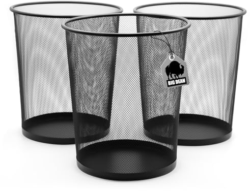 BigDean 3x Papierkorb Mülleimer Schwarz 20L Draht vielseitiger Mülleimer | Büro Abfalleimer Metall Gitterkorb Papierabfalleimer Trash Can