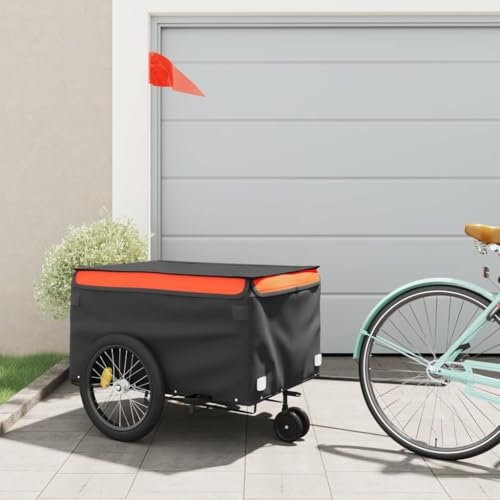 Willood Fahrradanhänger Lastenanhänger Fahrrad Transportanhänger Anhänger Schwarz und Orange 45 kg Eisen 137 x 68 x 59 cm
