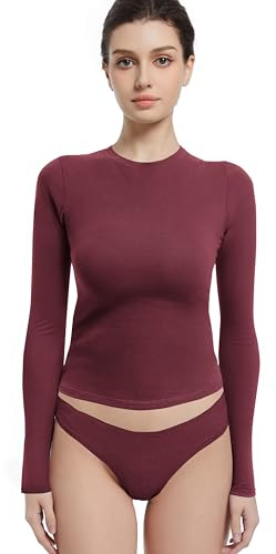 Abonlen Long Sleeve Shirts for Women Crewneck Basic Tees T Shirts Fitted Crop Tops Y2k Going Out Tops