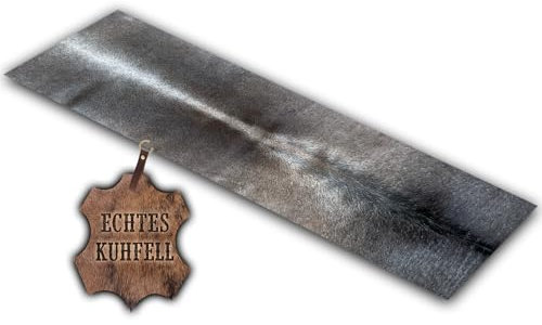 unendlich schoen – Echter Kuhfell Teppich klein, Läufer für Wohnzimmer Flur Eingangsbereich, Rinderfell für kleinere Flächen (Taupe grau, 150 X 46 cm)