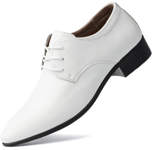 Kanggrei Chaussures habillées Classiques en Cuir PU à Lacets et Bout Pointu for Hommes, Chaussures Derby à Semelles en Caoutchouc antidérapantes for Mariage(Blanc,39 EU)