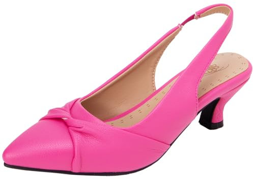 CHICMARK Sandalias de mujer con tacón de gatito de 4,5 cm y punta cerrada, fucsia, 34 EU