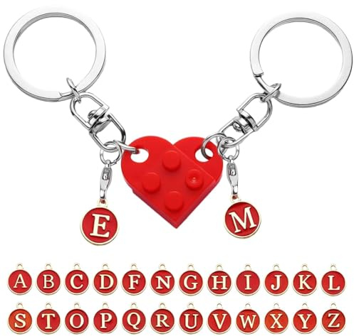 Porte-clés Personnalisé en Cœur et Brique Assortie pour Couple et Ami