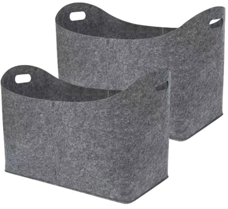 2 Stück Brennholzkorb aus Filz | Kaminholztasche Filz | Faltbarer Holzträgerhalter | Groß Kaminholzkorb Filztasche Shopper mit Tragegriff für Zeitungen Kaminholz Filztasche, 50x25x25cm