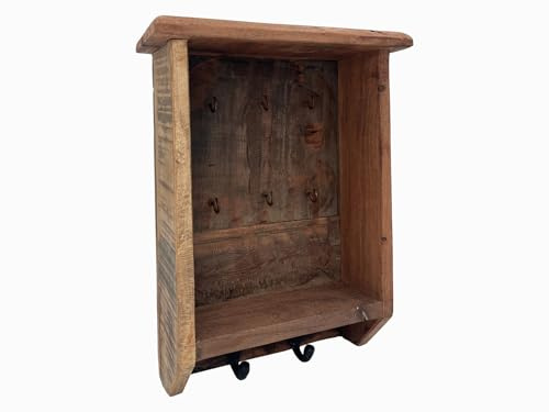 Woodkings Schlüsselkasten Sumatra | Schlüsselhaken 25x35x10 cm Altholz | Hakenleiste für Flur Büro Küche | Rustikaler Stil