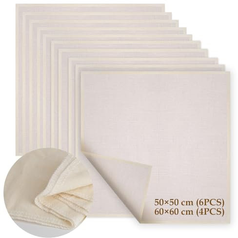 10 Piezas Tela Filtrante, 6 Piezas (50 x 50 cm) + 4 Piezas (60 x 60 cm), Colador de Tela Lavable, Tela para Queso Filtros de Muselina Alimentos para Colar Jugo, Queso, Té, Especias