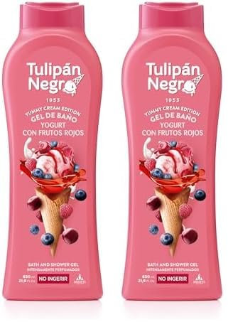 Tulipán Negro - Gel de Baño Hidratante Yogurt con Frutos Rojos 650 ml, Intensamente Perfumado (Paquete de 2)