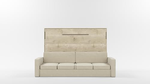 MAXIMAHOUSE Schrankbett horizontal mit Sofa, Invento NOVA 140H mit Lattenrost aus Holz, Bett im Schrank 140x200, Modern Concept und Design, Klappbett, Schlafzimmer, Wandbett (Eiche Natur+Beige)