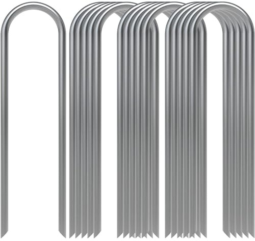 16 Pack Garden 6 Inch Soaker Hose Stakes 11 Gauge Drip Line Irrigation Stakes Water Hose Hooks Galvanized U Pins Sod Nails Pens Clamp (Silver, One Size)