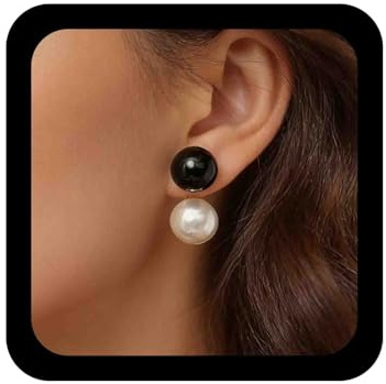 Cybche Vintage Perle Doppelseitige Ohrringe Perle Ohr Jacke Ohrringe Minimalistische Runde Perlen Baumeln Ohrstecker Schwarz Weiß Perlen Vorne Zurück Ohrring Schmuck Für Frauen