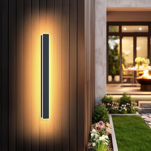 GSALDY Wandleuchte Aussen Lange Aussenlampe Wand LED 16W Schwarz 80cm | Wasserdicht IP65 Außenwandleuchten/Innen Metall Außenleuchte Warm Light Wandlampe Für Terrassen Villa Eingang Balkon Treppe