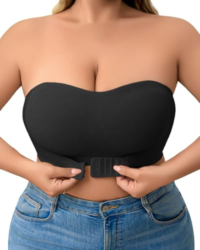 USEASY Bras for Women Non Wired Strapless Push Up Bras for Women Seamless Strapless Bra Front Fastening Bralette Black 3XL