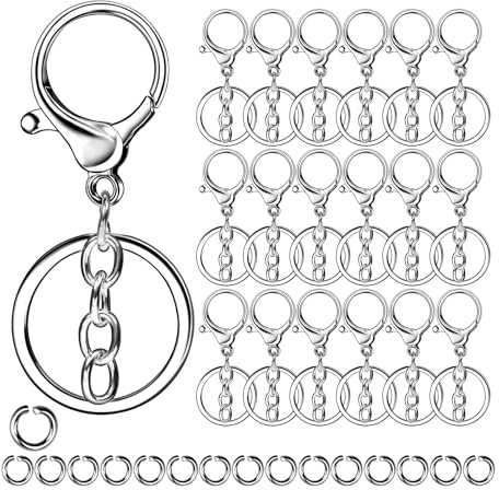 40 Stück Karabinerhaken mit Schlüsselanhänger 20 Stück Blendenring 20 Stück Karabinerhaken-Clip mit Kette Karabinerverschlüsse kleine karabinerhaken für Bastelarbeiten DIY (Silber)