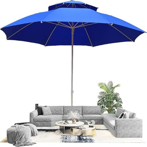 Parasol de plage portable, 2,5 m, parasol d'extérieur avec double auvent, 8 baleines, mât amovible, idéal pour jardin et terrasse (bleu)