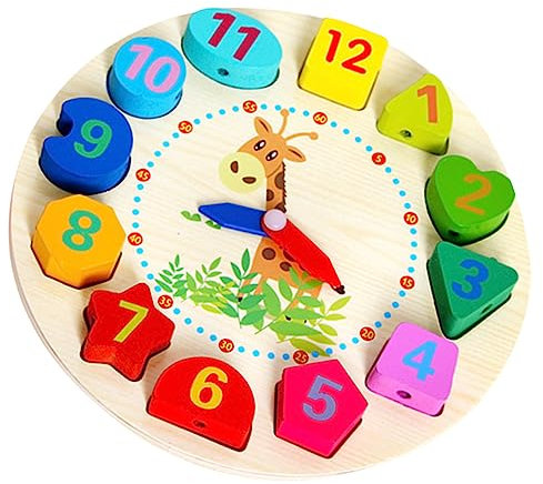 FRCOLOR Holzsortieruhr Mit Perlen Pädagogisches Holzspielzeug Für Kleinkinder Zahlen Formenerkennung Nachhaltige Lernuhr Aus Sicherem Naturholz Für Jungen Und Mädchen